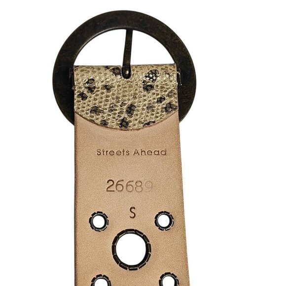 Streets Ahead Retro Wide Western Snakeskin Print Leather Belt with Brass Buckle - Picture 8 of 8